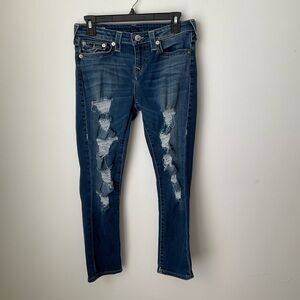True Religion Ripped MID RISE CAPRI Skinny Jeans size 28